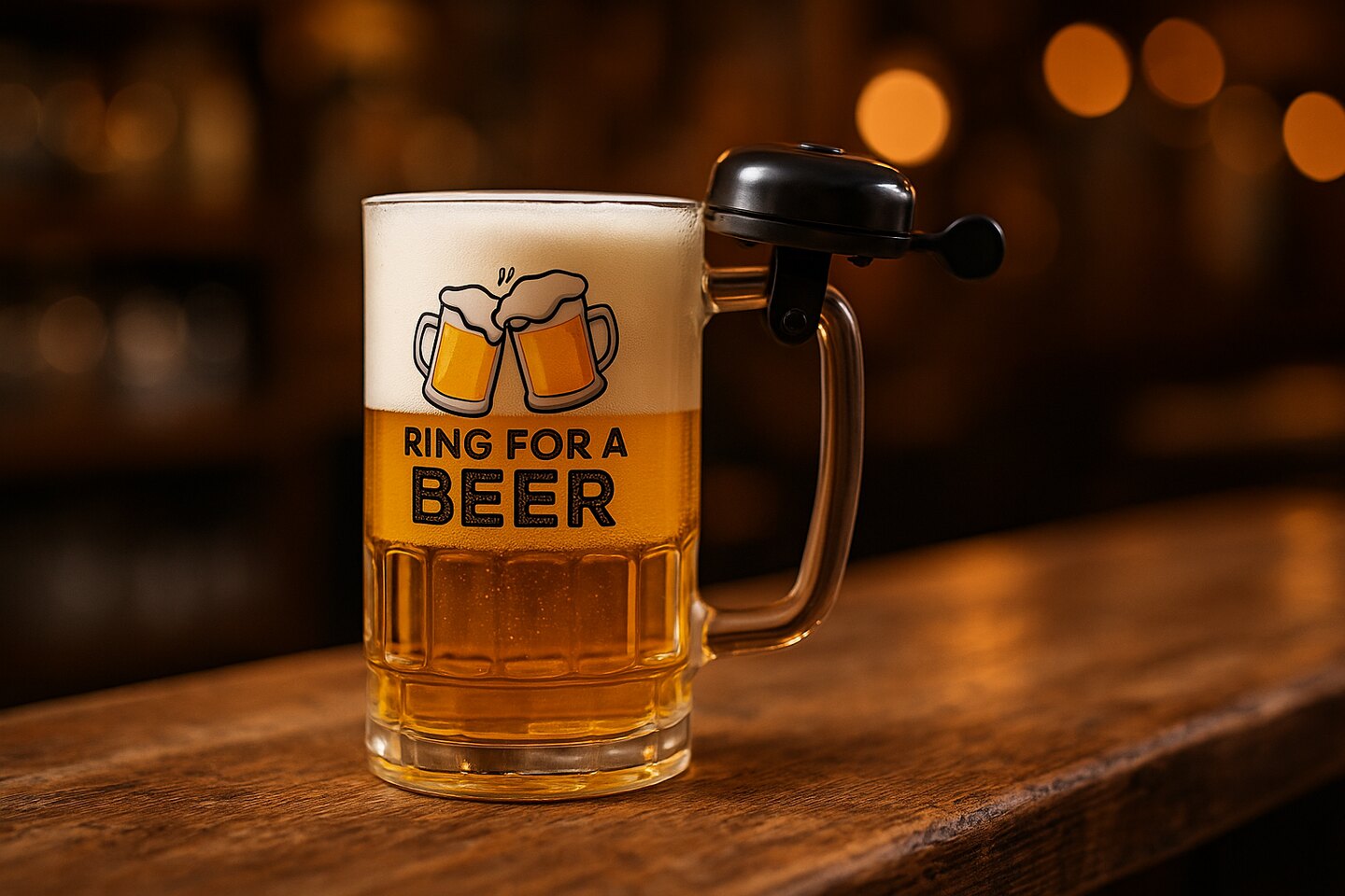 Bierpul met een fietsbel aan het handvat